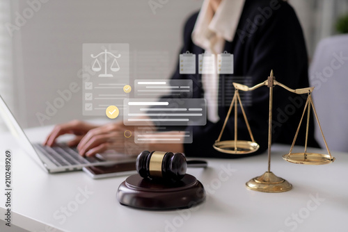 Legal technology and digital transformation concept with lawyer using online legal services and artificial intelligence tools