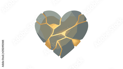 Cracked Stone Heart Repaired with Golden Kintsugi