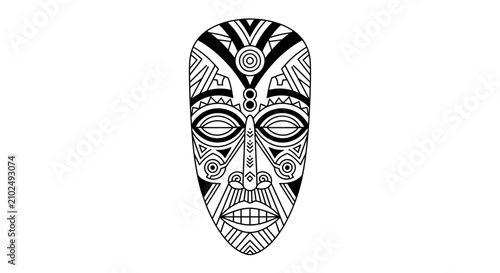 Foto Tribal mask with abstract geometric pattern in black and white