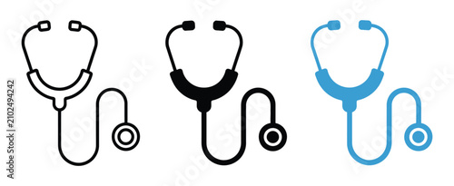Quadro su tela Medical stethoscope icons featuring healthcare and diagnostic symbols with clean