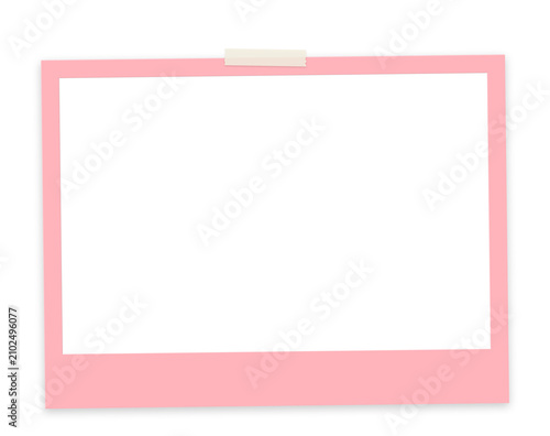 Blank Pink Polaroid Frame Template with Adhesive Tape for Mockup