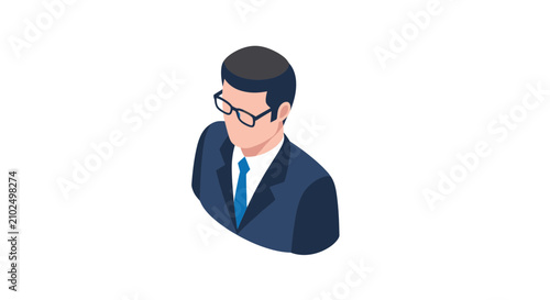 Isometric businessman avatar wearing suit and glasses