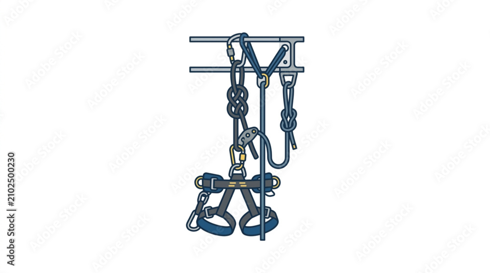 Φωτογραφία Illustration of climbing gear and carabiners hanging on a rack.