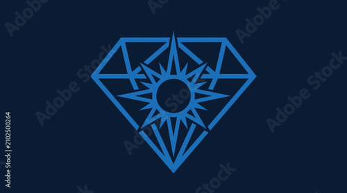 Blue diamond with compass starburst on dark background.