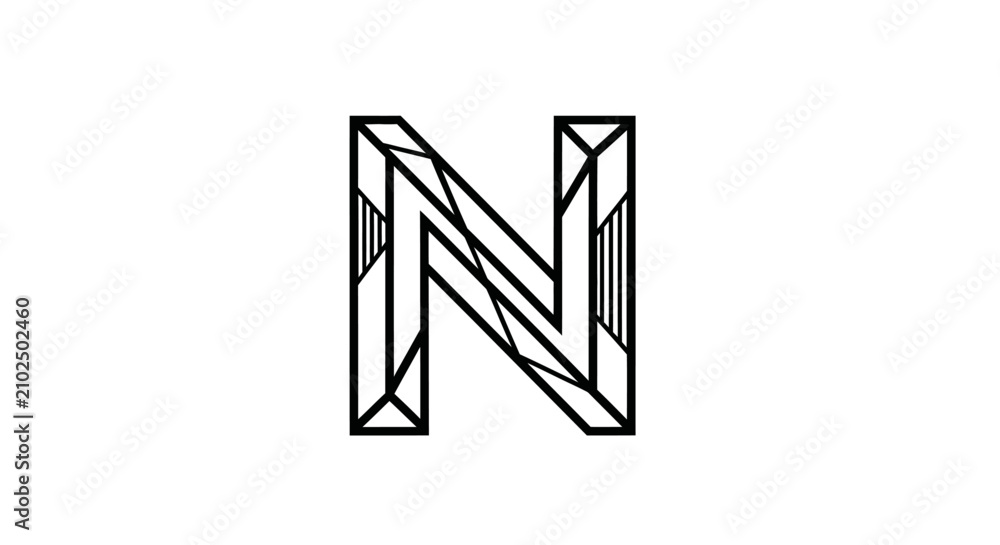 Fototapeta premium Geometric letter n monogram decorative art nouveau design