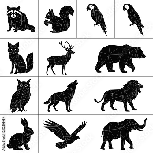 Canvas Print Polygonal Wild Animals Collection with Geometric Silhouette Design for Nature Co