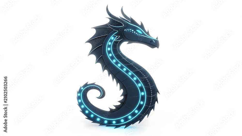Fototapeta premium Futuristic dragon logo design coiled in an S shape. Cyberpunk style mythical creature emblem for branding and digital art.
