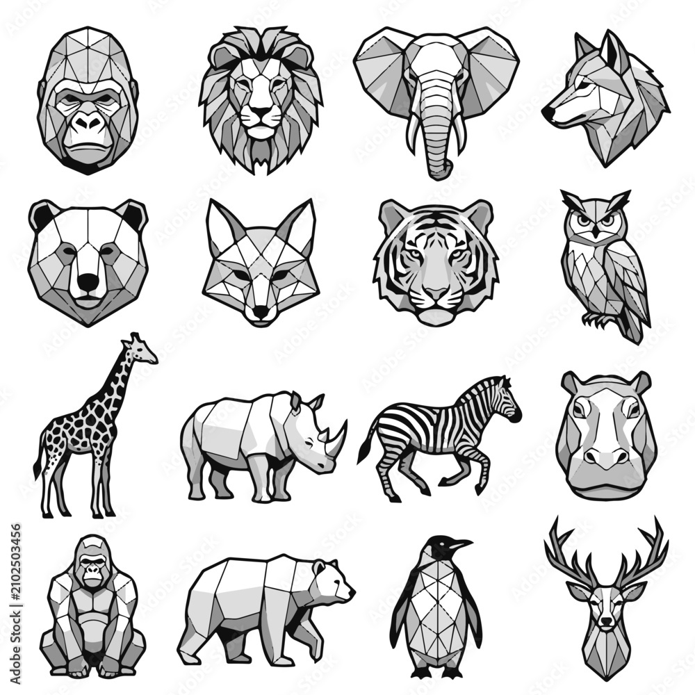 Obraz premium Animal Polygonal Geometric Wildlife Vector Illustration Collection for Modern Graphic Design