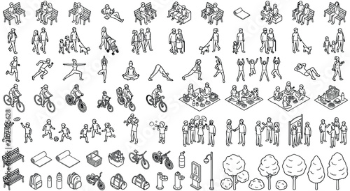 Photos Isometric vector set showing diverse park visitors and recreational objects