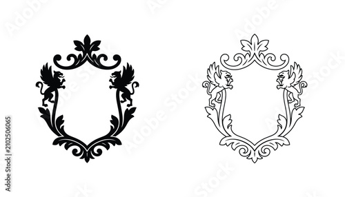 Foto Shield Emblem Set with Black Fill and Outline Baroque Designs, Perfect for Heraldry and Luxury
