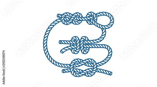 Tableau sur toile Intricate blue rope knot isolated on white background.