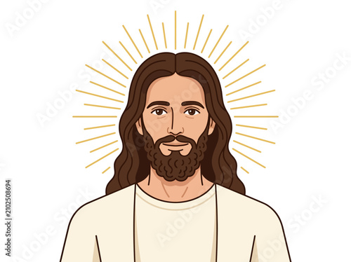 Cuadro en lienzo Jesus Christ illustration with golden halo sunburst on white background