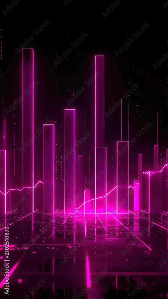 Fototapeta premium Digital Data Cityscape. Futuristic Business Analytics. Pink Neon Technology Visualization.