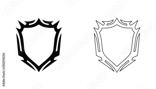 Foto Shield Tribal Icon Set with Detailed Decorative Outlines and a Solid Black Silho