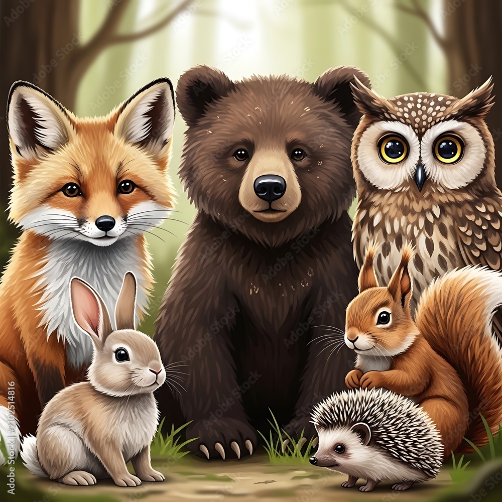 Fototapeta premium Close up portrait of three cute baby owls in nest.