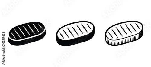 Tableau sur toile Beef steak icons featuring meat cut symbols in flat, outline, and sketch styles with clean minimalist vector graphics for restaurants, butcher shops, food packaging, barbecue, and culinary branding
