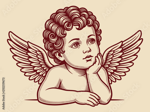 Foto Vintage cherub angel engraving in classical woodcut style