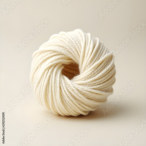 Cream-colored yarn ball isolated on transparent background. Soft wool thread for knitting and crochet.