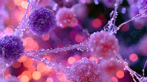 Soft focus fuzzy spheres and delicate branches adorned with tiny lights