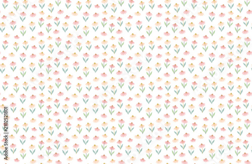 Seamless pattern with cute hand-drawn pastel wildflowers on a white background, perfect for fabric prints, stationery, and delicate surface design, Cloneflower.