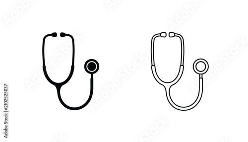 Schilderij op canvas Stethoscope Icon Set with Two Different Styles, Isolated on a Clean White Backgr