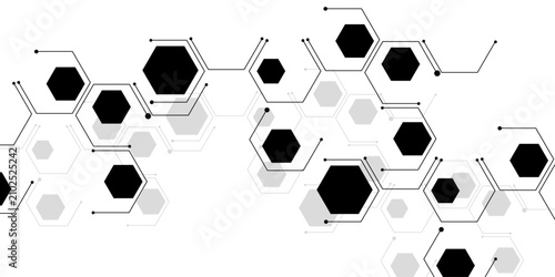 Abstract futuristic molecular hexagonal structure network, interconnected digital grid pattern forming a complex scientific web on white background