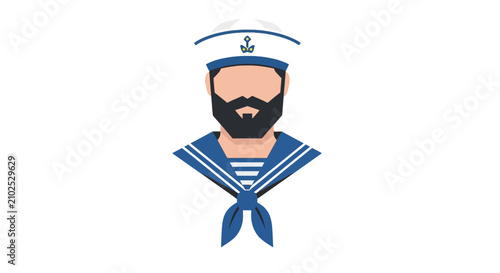 Принти на полотні Bearded Sailor in Classic Blue and White Uniform Vector Illustration