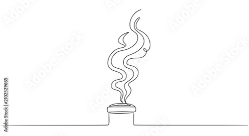 Quadro su tela Minimalist Single Line Drawing of Smoke Rising from Chimney