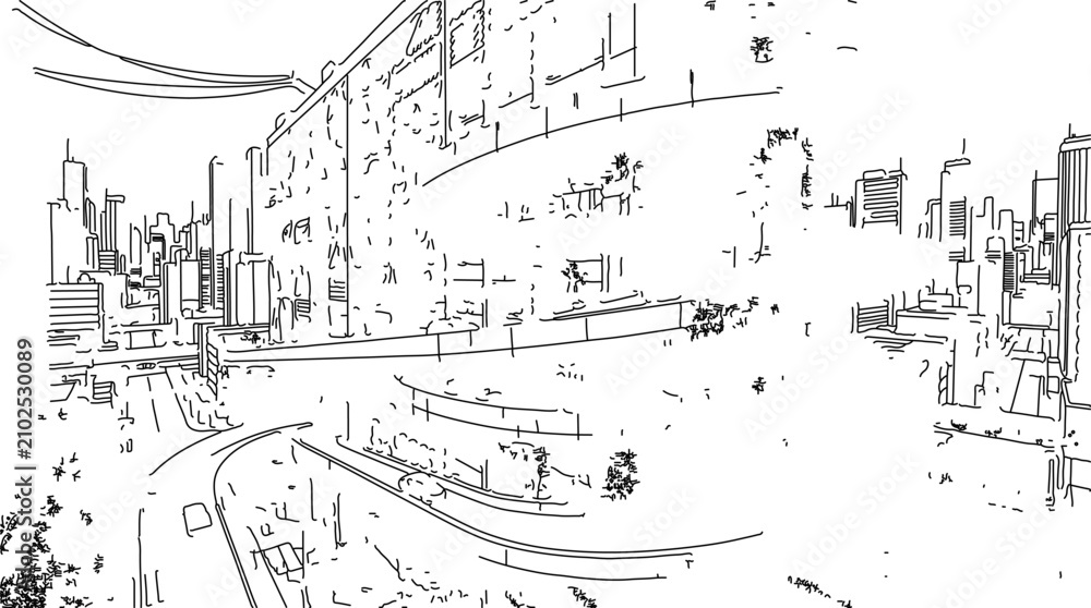 Fototapeta premium Futuristic Spiral Parking Garage Urban Cityscape Illustration