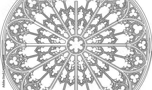 Gothic Rose Window Line Art Illustration for Coloring