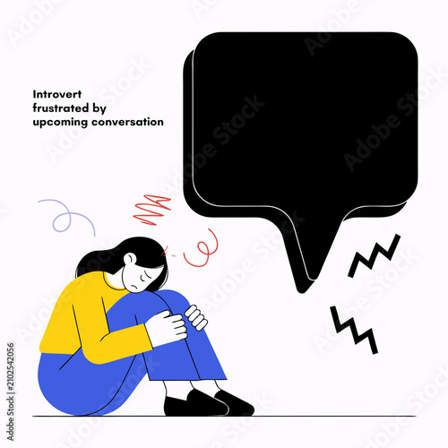 Fotografía Depression in woman sitting on edge of abyss in form of speech bubble, as metaphor for complex conversation