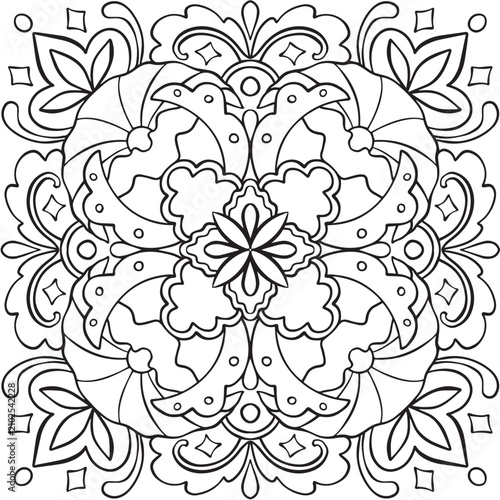 Cuadro en lienzo Mandala flower pattern coloring page for art therapy with vector file