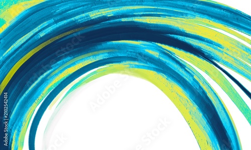 Quadro su tela Abstract Blue and Yellow Circular Arc Background with Painterly Swirl on White
