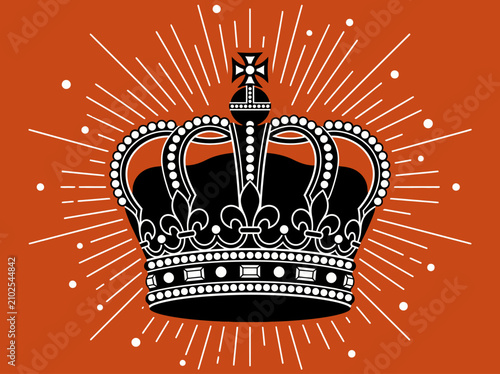 Foto Royal Crown Silhouette with Radiating Sunburst on Orange Background