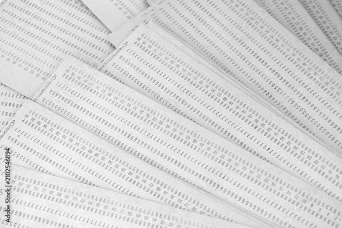 Photography Abstract background of vintage punched cards, retro computer data storage, legac