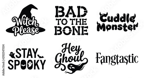 Set of funny halloween typography