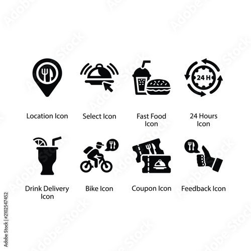 Obraz na plátně Location, Select, Fast Food, 24 Hours, Drink Delivery, Bike, Coupon, Feedback, I