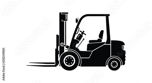 Photos A black silhouette of a forklift truck against a white background showcasing ind