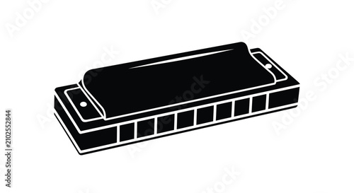 Quadro su tela A black harmonica instrument depicted as a solid silhouette against a white back