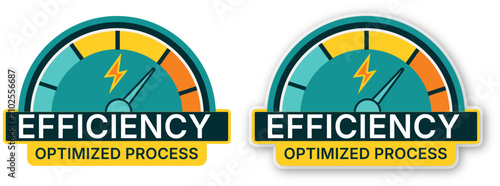Efficiency Optimized Process: Industrial Performance Gauge and Speedometer Sticker Vector
