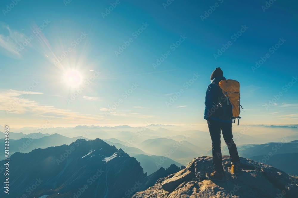 Obraz premium Active hiker enjoying the view outdoors backpacking sweatshirt.