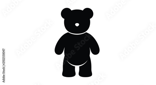 Black silhouette of a teddy bear with rounded features against a white background silhouette toy stuffed animal animal