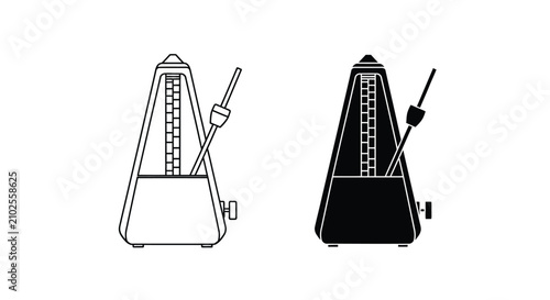 Fotografie Metronome outline and filled silhouette against a white background a musical tim