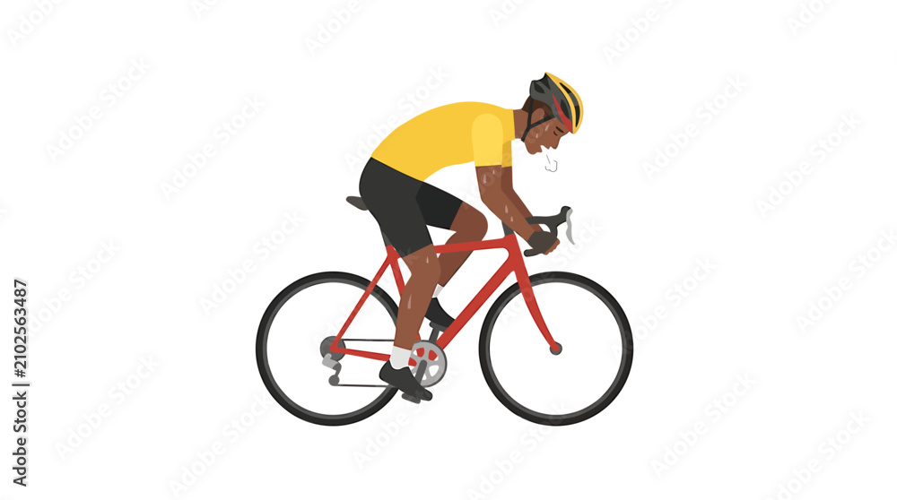 Fototapeta premium African American Male Cyclist in Red Jersey Racing