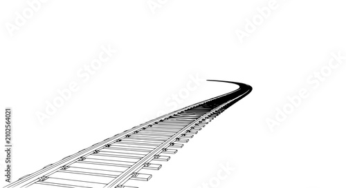 Konstfotografi Winding Railroad Tracks in Perspective, Black and White Sketch, Journey Concept