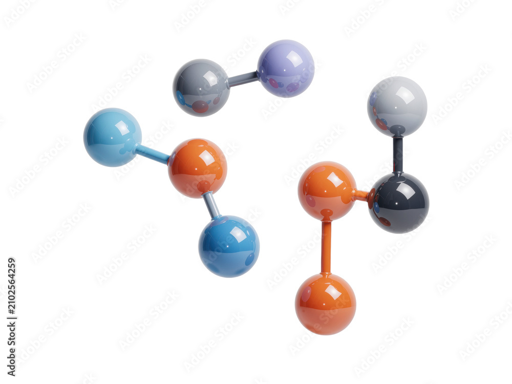 Obraz premium Molecules forming chemical bonds in ball and stick model, isolated on transparent background