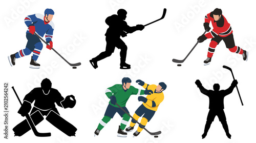 Slika na platnu Set of vector collection featuring different hockey player action poses, skating