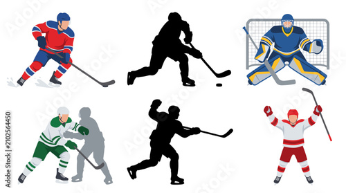 Quadro su tela Set of vector collection featuring different hockey player action poses, skating