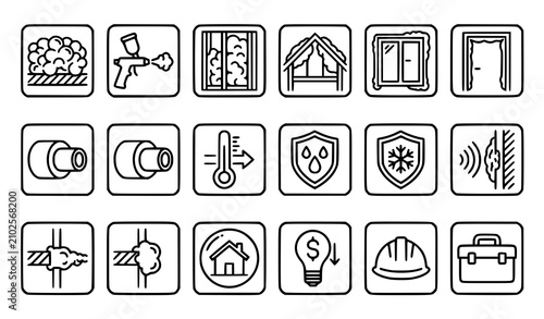 Premium polyurethane foam construction line icon set vector