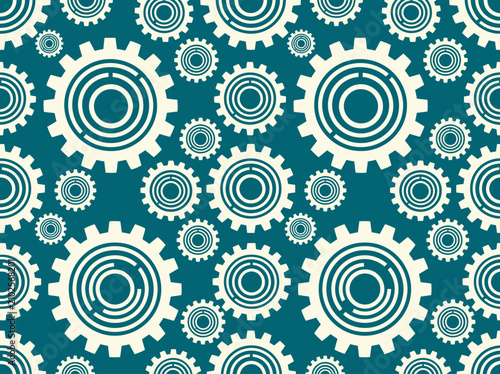 Foto Seamless teal and white gear pattern representing industrial teamwork and mechan